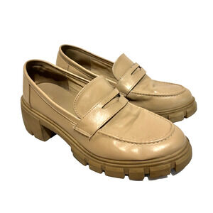Cushionaire Women's Platform Chunky Penny Loafers Beige sz 10 Grunge Academia‎